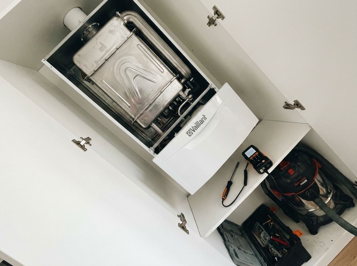 Après : chaudière Vaillant ecoTEC plus avec échangeur inox nettoyé et analyseur de combustion